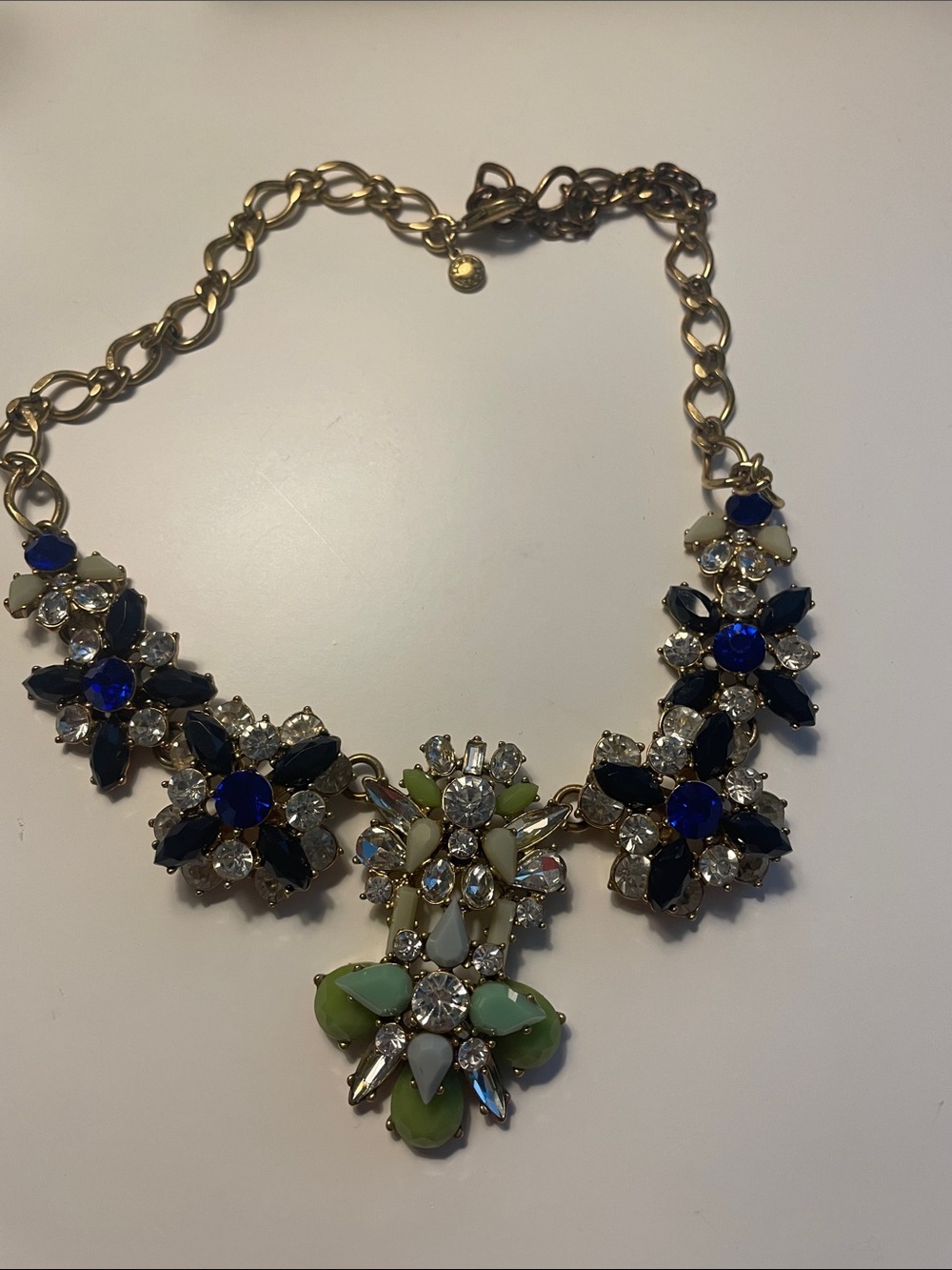 J. Crew Floral Crystal Statement Necklace - Blue & Green 16 inch